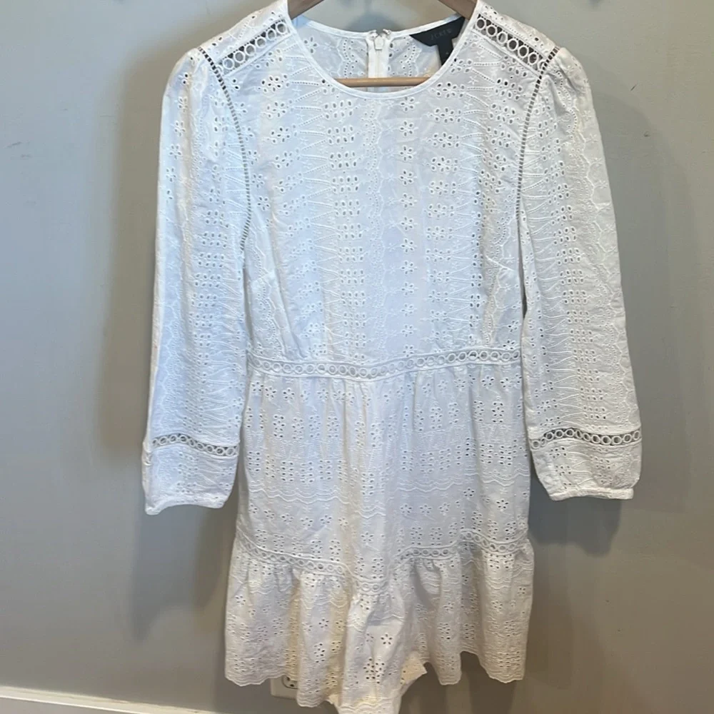 J. Crew‎ White Eyelet Cutout Long Sleeve Lined Dress Size 4
